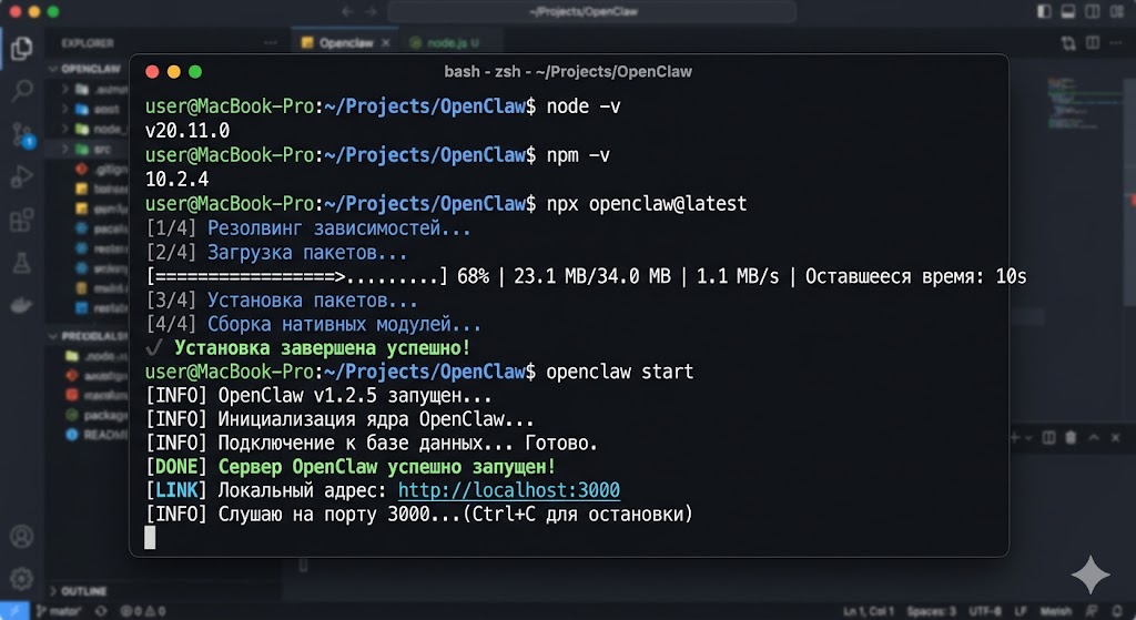Пошаговая установка OpenClaw через терминал